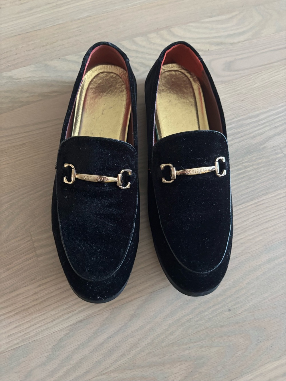 Men's Black Velvet Loafers with Gold Bit Hardware US Size 10.5